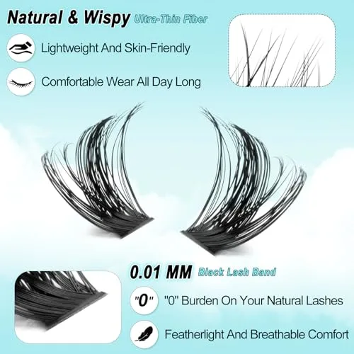 Lash Clusters Wispy DIY Lash Extension 8-18mm Thick Volume Lashes 80D Eyelashes Clusters D Curl Individual Eye Lashes Fluffy Cluster Eyelash Extensions for Salon by WiWiLINK