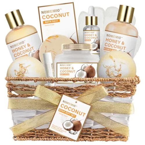 Birthday Gifts for Women, 11pcs Honey & Coconut Luxury Gift Basket Bubble Bath Skincare Gift Set