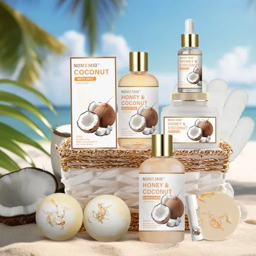 Birthday Gifts for Women, 11pcs Honey & Coconut Luxury Gift Basket Bubble Bath Skincare Gift Set
