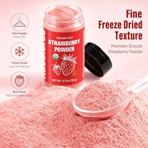Nacolorce 100% Organic Freeze-Dried Strawberry Powder (3.17oz) | No Sugar Added: Gluten-Free Vegan Food Coloring & Seasoning for Baking, Smoothies, Cakes & Drin