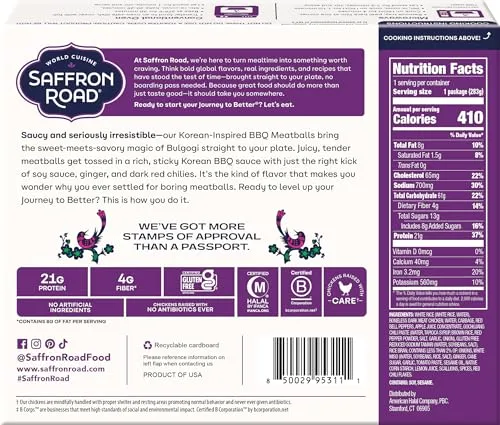 Saffron Road, Frozen, Meatballs Chicken Korean Barbeque, 10 Ounce