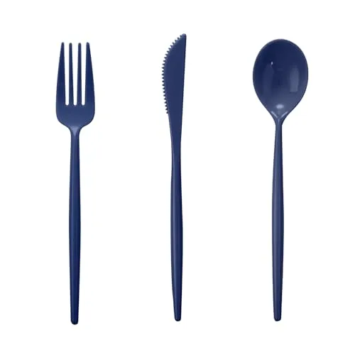 Supernal 180pcs Blue Plastic Silverware Set, Disposable Cutlery