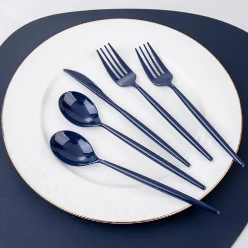 Supernal 180pcs Blue Plastic Silverware Set, Disposable Cutlery