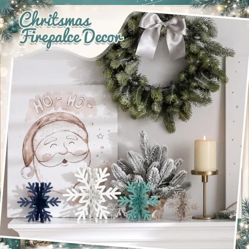 Bucherry 12 Pcs Wooden Snowflakes Table Decor,White, Blue, Green, Gray