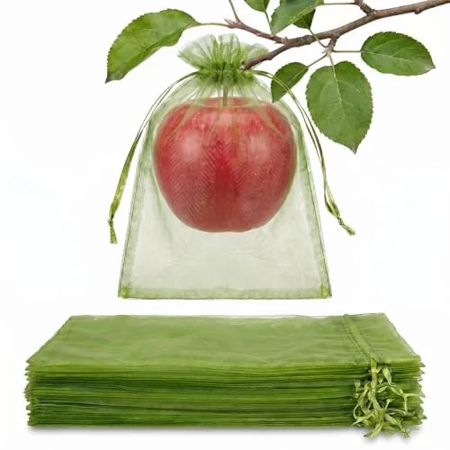 50PCS 6x9 Inch Fruit Protection Bags, Drawstring Mesh Fruit Protectors