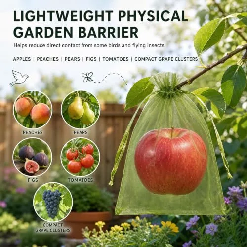 50PCS 6x9 Inch Fruit Protection Bags, Drawstring Mesh Fruit Protectors