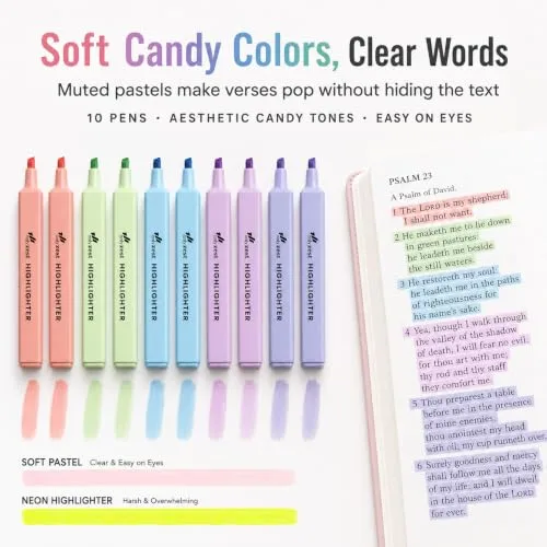 10 Aesthetic Bible Highlighters - Chisel Tip Liquid Ink Marker