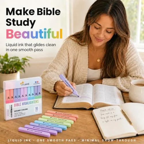10 Aesthetic Bible Highlighters - Chisel Tip Liquid Ink Marker