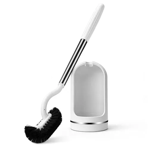 AONEZ White Toilet Brush Set, Deep Under-Rim Cleaning, Vented Holder