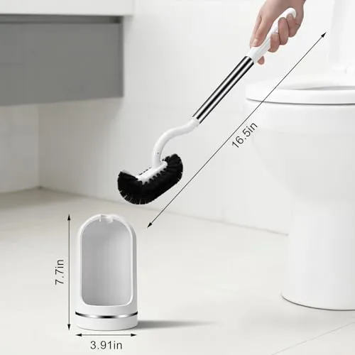 AONEZ White Toilet Brush Set, Deep Under-Rim Cleaning, Vented Holder