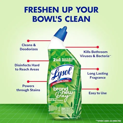 Lysol Toilet Bowl Cleaner Clinging Gel, Bamboo Scent, 24 oz, 2 Pack