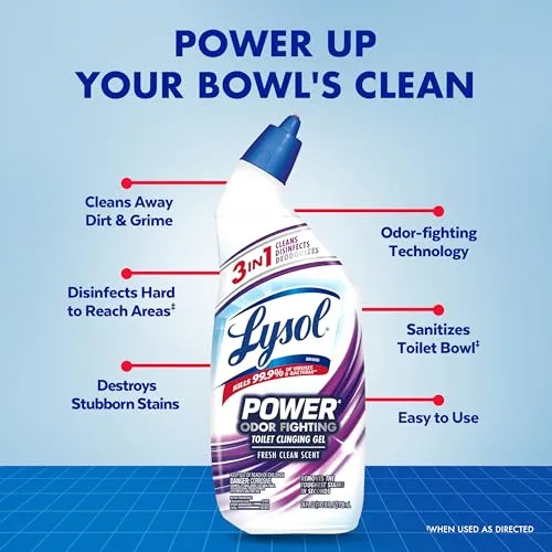 Lysol Toilet Bowl Cleaner Clinging Gel, Power + Odor, 24 oz, 2 Pack