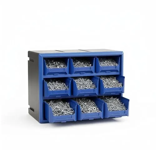 Northsky 9-Drawer Plastic Storage Drawers, Small Parts Organizer, Stackable Teacher Toolbox for Hardware, Screws, Nuts & Bolts, Stickers, Beads, Building Bricks, Garage Storage，14.17 × 7.09 × 9.45