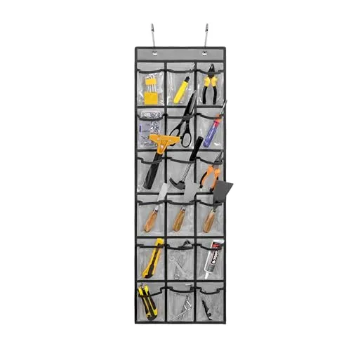 Over Door Hanging Tool Storage Bag Wall Mounted Screw Organizer Garage Accessories Organization with Clear Pockets (18 pockets)