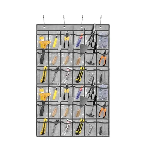 Over Door Hanging Tool Storage Bag Wall Mounted Screw Organizer Garage Accessories Organization with Clear Pockets (36 pockets)
