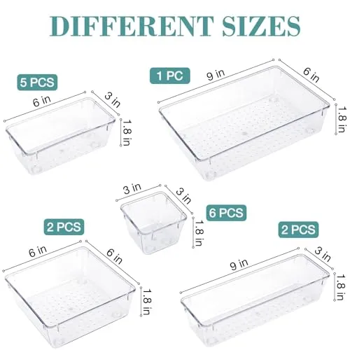 16 PCS Drawer Organizer Set, 5 Size Bathroom and kitchen organizer Trays