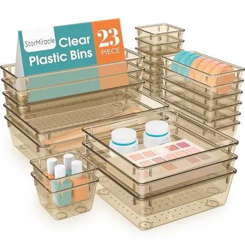 23 PCS Drawer Organizer Set, 5 Size Bathroom and kitchen organizer Trays