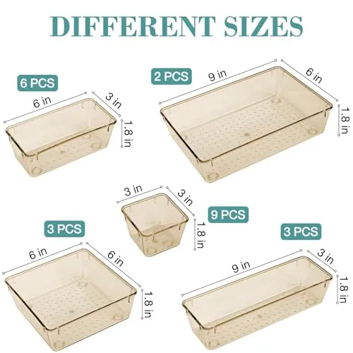 23 PCS Drawer Organizer Set, 5 Size Bathroom and kitchen organizer Trays