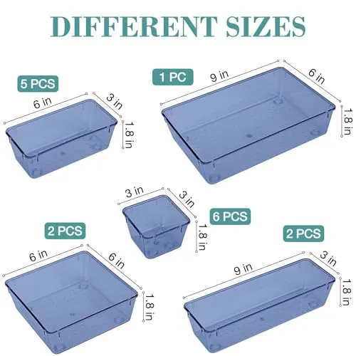 16 PCS Drawer Organizer Set, 5 Size Bathroom and kitchen organizer Trays