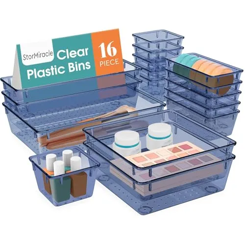 16 PCS Drawer Organizer Set, 5 Size Bathroom and kitchen organizer Trays