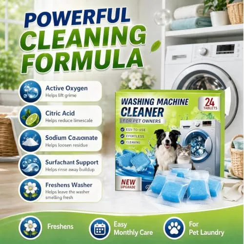 24Pcs Washing Machine Cleaning Tablets,Deep Cleaning Washer Cleaner,Multi-Purpose Washer Tub Cleaner, Fragrance-Free Formula,Targets Unpleasant Laundry Room Odors for Home Laundry Use