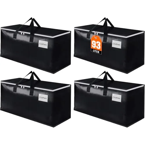 Large Heavy Duty Moving Bags, 93L Reusable Packing Bags, 4 Pack