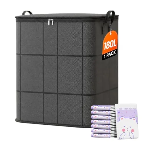 3 Pack 180L Spacious Moving Storage Bin, Portable Moving Storage Bags, Foldable Large-Capacity Clothes Storage Containers for Bedroom, Closet, Clothing, Comforter, Reinforced Handles，XL: 180L：1