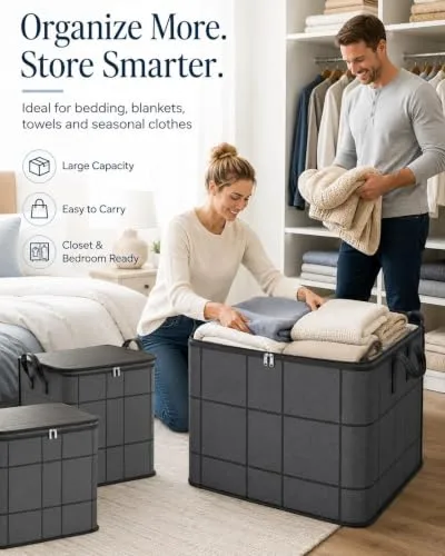 3 Pack 180L Spacious Moving Storage Bin, Portable Moving Storage Bags, Foldable Large-Capacity Clothes Storage Containers for Bedroom, Closet, Clothing, Comforter, Reinforced Handles，XL: 180L：1