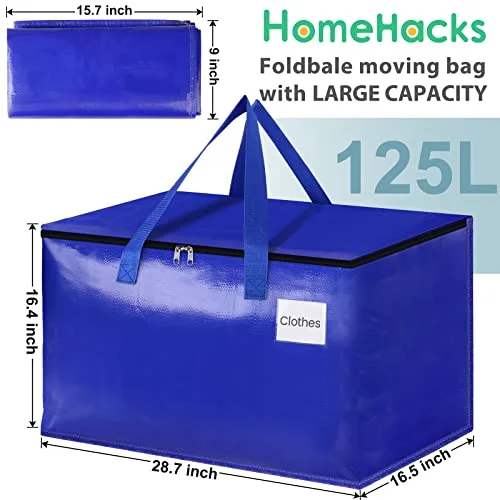 HomeHacks Moving Bags, 125L-6 Pack Heavy Duty Moving Totes