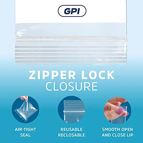 100 Count, 6" x 8" Zip Bags, 2 Mil Thick Clear Plastic Reclosable Zipper Lock Bags with Write-on White Block, with Resealable Zip Top Lock for Food Storage, Sandwiches, Jewelry, Candy.