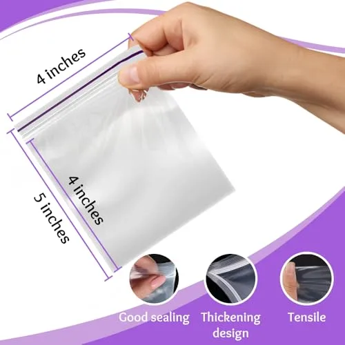 4x5 inch Clear Zip Bags 2 Mil Thick Pack of 400 Resealable Plastic Zip Bags Durable Ideal for Food Storage Freezer Snacks Pantry Jewelry Tourism Heavy-Duty Packaging Coins Pills Candy Beads