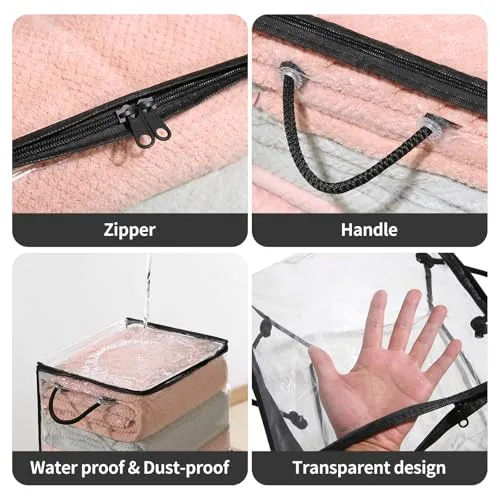 10 PCS Clear Zippered Storage Bags with Handles,Sweater Storage with Two-Way Zipper,Foldable Closet Organizer Bed Sheet Organizer,Cube Plastic Organizer,Bag,Bin for Clothes,Towel-BK
