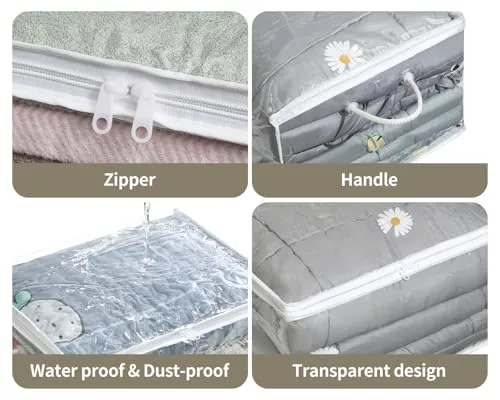 10 PCS Clear Zippered Storage Bags with Handle, Sweater Storage with Zipper, Foldable Closet Organizer Bed Sheet Organizer, Cube Plastic Organizer, Bag, Bin for Clothes,Towel-20 * 16 * 12