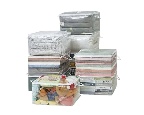 10 PCS Clear Zippered Storage Bags with Handle, Sweater Storage with Zipper, Foldable Closet Organizer Bed Sheet Organizer, Cube Plastic Organizer, Bag, Bin for Clothes,Towel-20 * 16 * 12