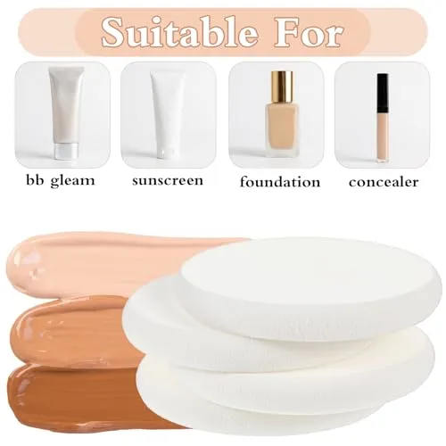 Nogeqi 4 Pcs Flat Makeup Sponges for Foundation, Round Shape Foundation Sponge, White Make Up Sponge for Face,Sponges Makeup Applicator for Natural Easy Soft Long-Lasting and Beginner