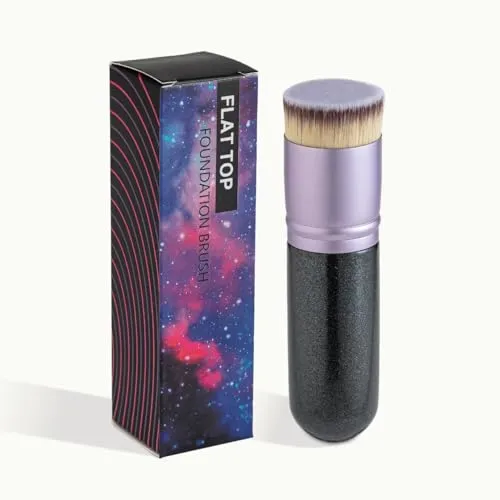 Double Head Foundation Makeup Brush, Black, Synthetic Fiber with Sponge Applicator, Dual-End Design for Liquid Foundation and BB Cream Application (Purple;)