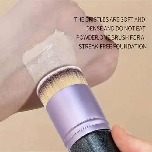 Double Head Foundation Makeup Brush, Black, Synthetic Fiber with Sponge Applicator, Dual-End Design for Liquid Foundation and BB Cream Application (Purple;)