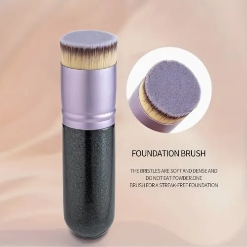 Double Head Foundation Makeup Brush, Black, Synthetic Fiber with Sponge Applicator, Dual-End Design for Liquid Foundation and BB Cream Application (Purple;)