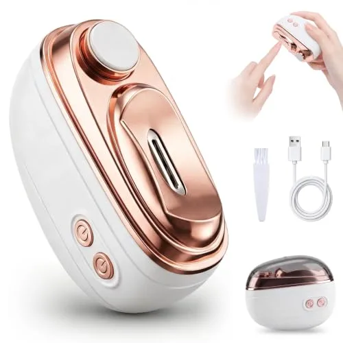 2-in-1 Electric Nail Clipper & Polisher,2026 Rechargeable Electric Nail Trimme,Electric Nail Trimmer with Debris Container,Light and Electric Toenail Clippers with Polishing for Seniors Adults(Beige)