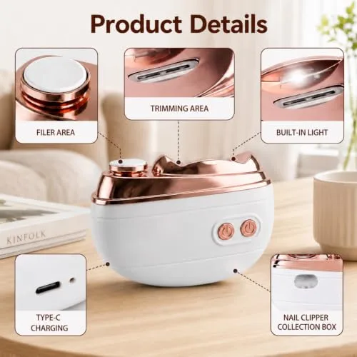 2-in-1 Electric Nail Clipper & Polisher,2026 Rechargeable Electric Nail Trimme,Electric Nail Trimmer with Debris Container,Light and Electric Toenail Clippers with Polishing for Seniors Adults(Beige)