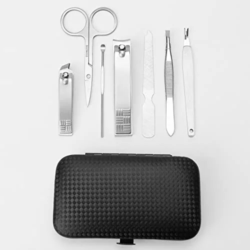 Manicure Set Nail Clippers Pedicure Kit,7 In 1 Pieces Stainless Steel Manicure Kit,Easter Basket Stuffers,Personal Care Manicure Pedicure Set,Nail Care Tools Luxurious Travel Case Sliver
