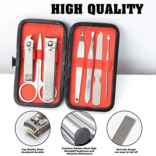 Manicure Set Nail Clippers Pedicure Kit,7 In 1 Pieces Stainless Steel Manicure Kit,Easter Basket Stuffers,Personal Care Manicure Pedicure Set,Nail Care Tools Luxurious Travel Case Sliver