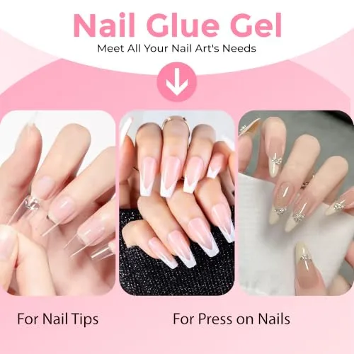 Nail Glue for Press-On Nails, Super Strong Adhesive for Nails Tips, Fake Nails, for Salon & Home Manicure Use, Cure Lamp Needed, 0.5 fl oz