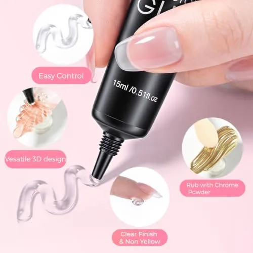 3D Nail Art Gel, Clear Sculpting Gel for Nail Carving Molding, Drawing, DIY Nail Decoration, Salon Manicure Supplies, Cure Lamp Needed, 0.5 fl oz