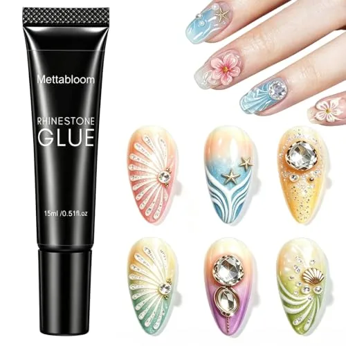 Rhinestone Glue for Nails, Super Strong Adhesive Gel Nail Glue for Bling Jewel Diamonds Decor Nail Arts for Salon & DIY Manicure, Nail Techs Supplies Beginners, Nail Lamp Required, 15ml