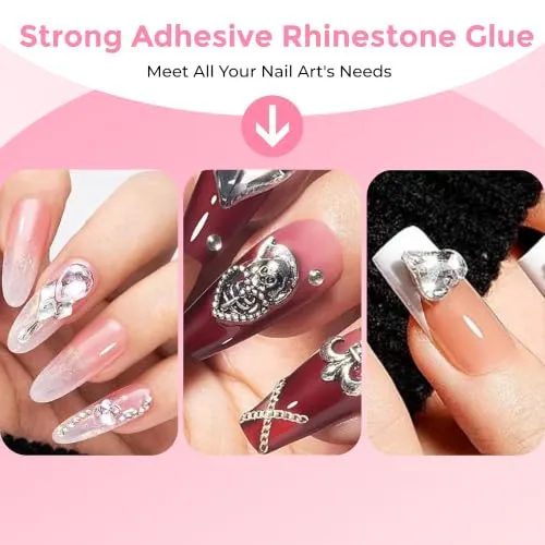 Rhinestone Glue for Nails, Super Strong Adhesive Gel Nail Glue for Bling Jewel Diamonds Decor Nail Arts for Salon & DIY Manicure, Nail Techs Supplies Beginners, Nail Lamp Required, 15ml