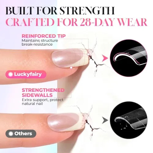 Luckyfairy Short Square Nail Tips, 150Pcs 15 Size X-Soft Gel Nail Tips