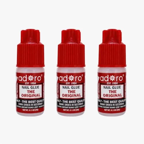 Adoro Original Nail Glue (Pack of 3), Professional Strong Hold Adhesive, Quick-Drying Formula for Adhesion and Arificial Nail Applications.