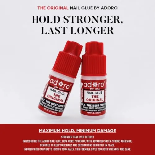 Adoro Original Nail Glue (Pack of 3), Professional Strong Hold Adhesive, Quick-Drying Formula for Adhesion and Arificial Nail Applications.