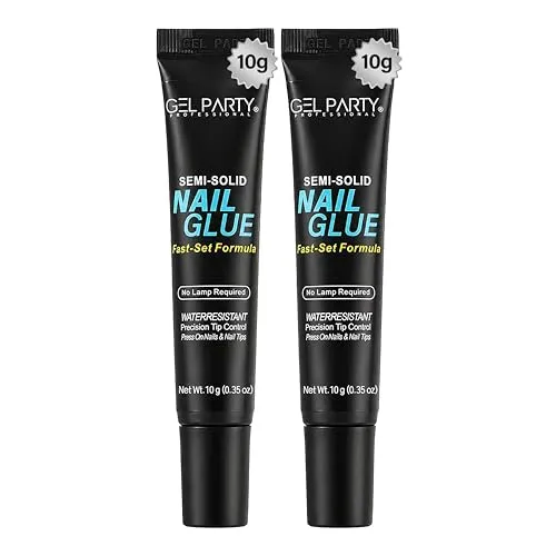 GELPARTY Semi Solid Nail Glue for Press On Nails, 2 x 10g, Air Dry